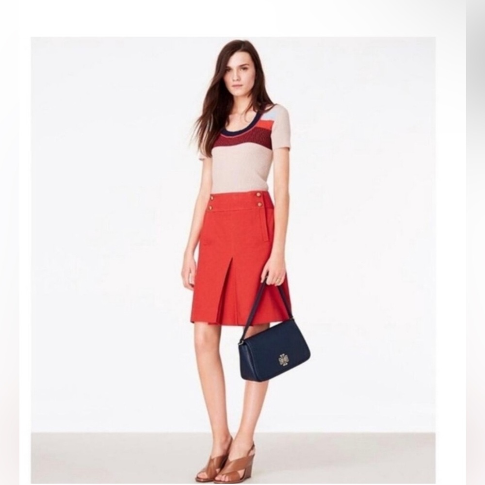 Tory Burch Red Canyon Thea Skirt. With Gold Buttons Size 4